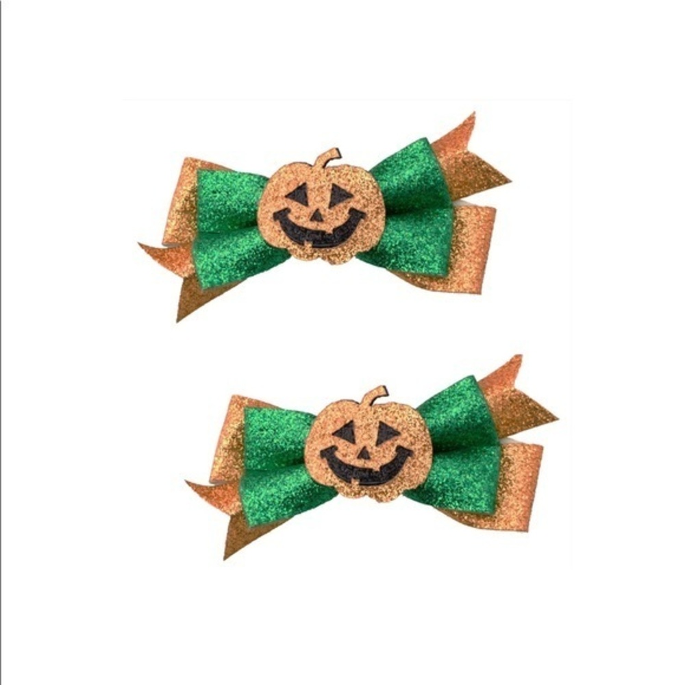 4/$15 “MIX & MATCH” HALLOWEEN Glitter pumpkin bow hair clips 2 ct